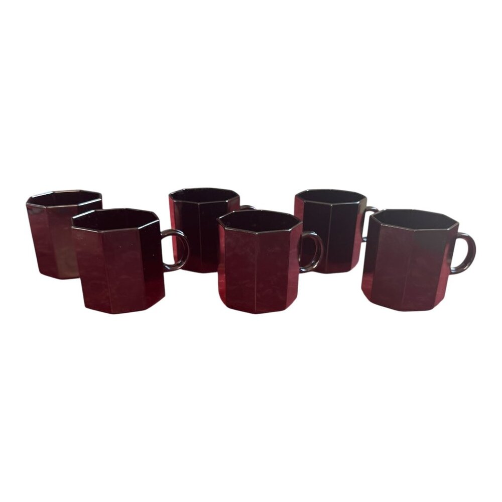Arcoroc Octime Mugs Black Set 6 Tempered Glass Octagonal Made in France Coffee - Picture 2 of 7